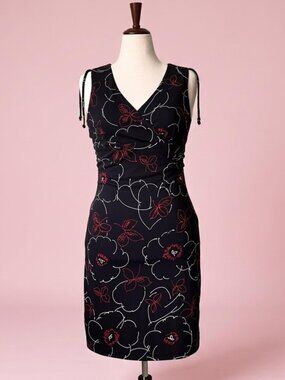 Vintage Y2k Womens L Black Floral Dress Sleeveless V Neck  Whimisygoth USA Made